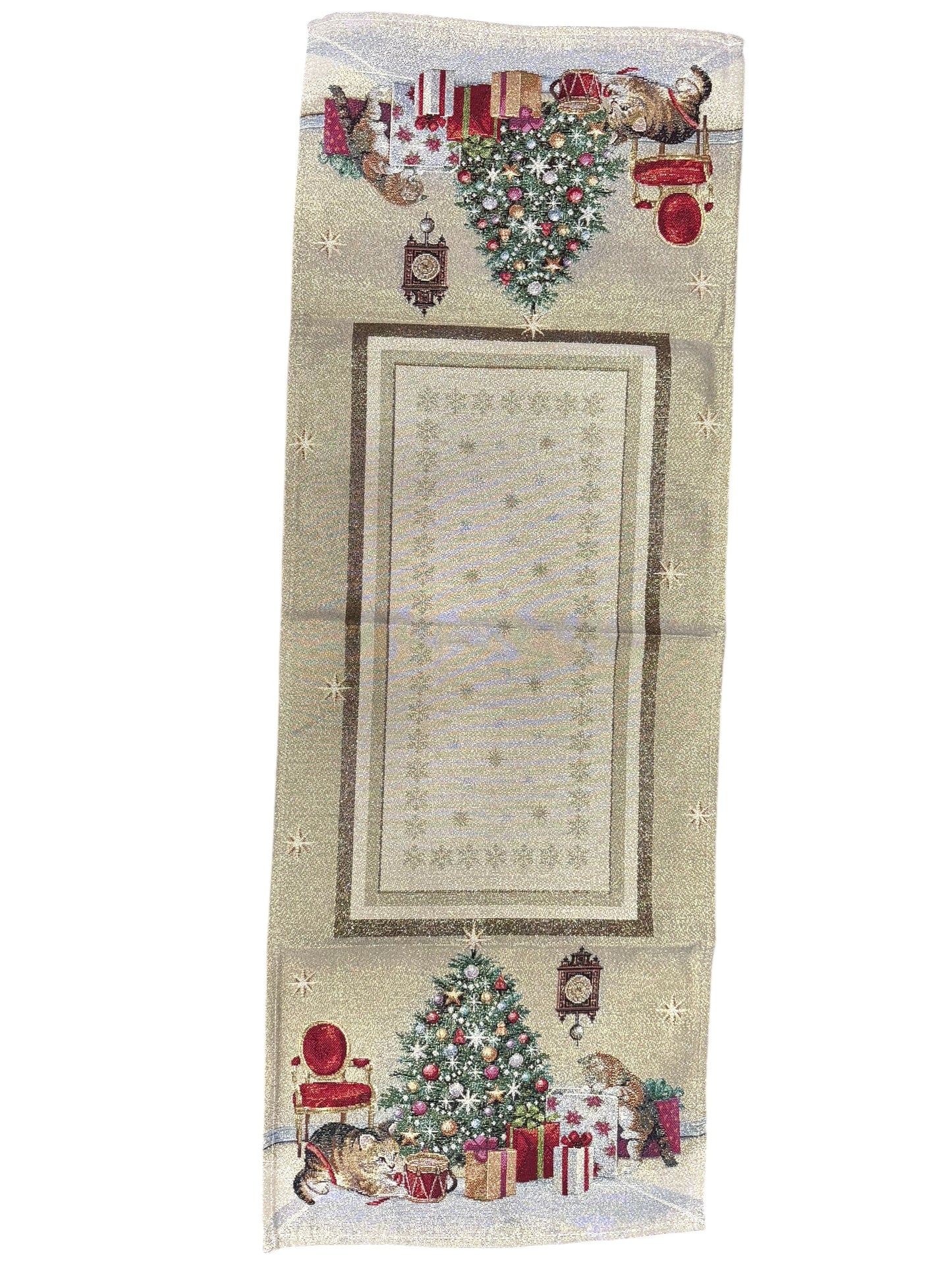 Runner in gobelin 40 x 100 Albero di Natale con gatti lurex.