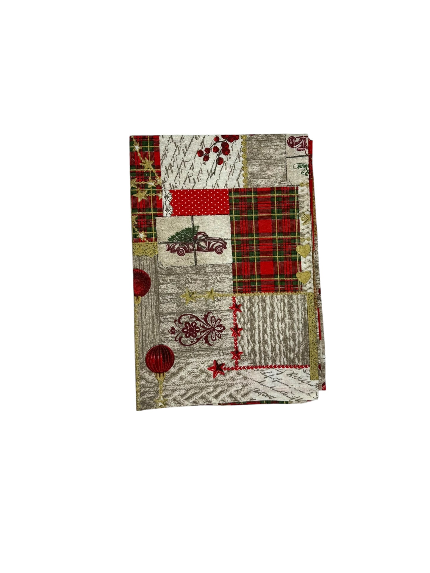 Runner in cotone 50 x 150 Natalizio con macchinine e tartan.