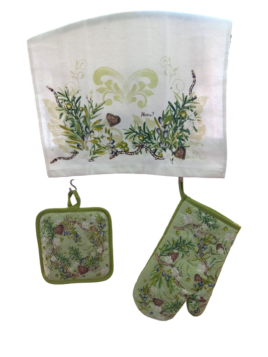 Set 3 pezzi da cucina con olive.