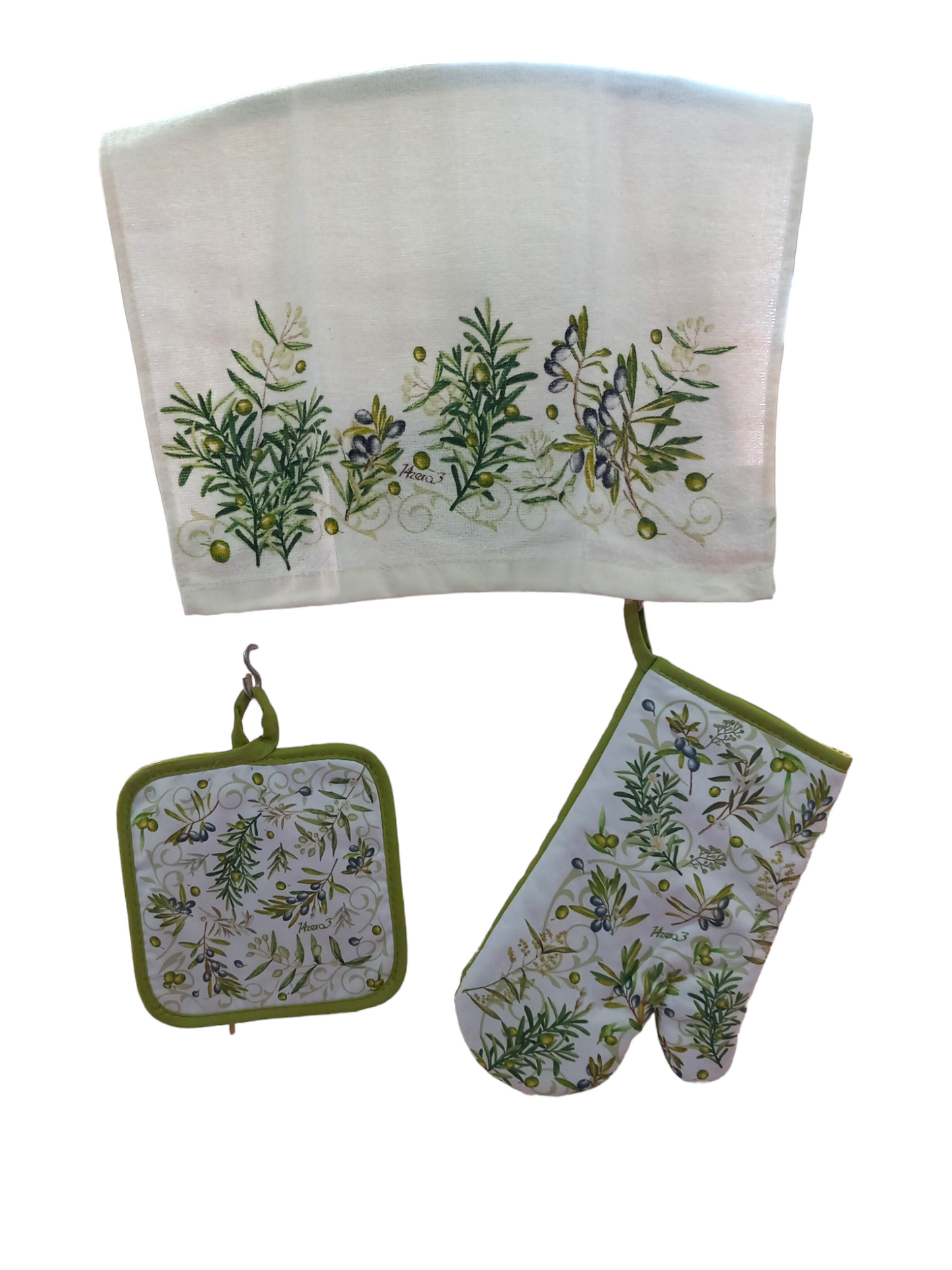 Set 3 pezzi da cucina con olive.