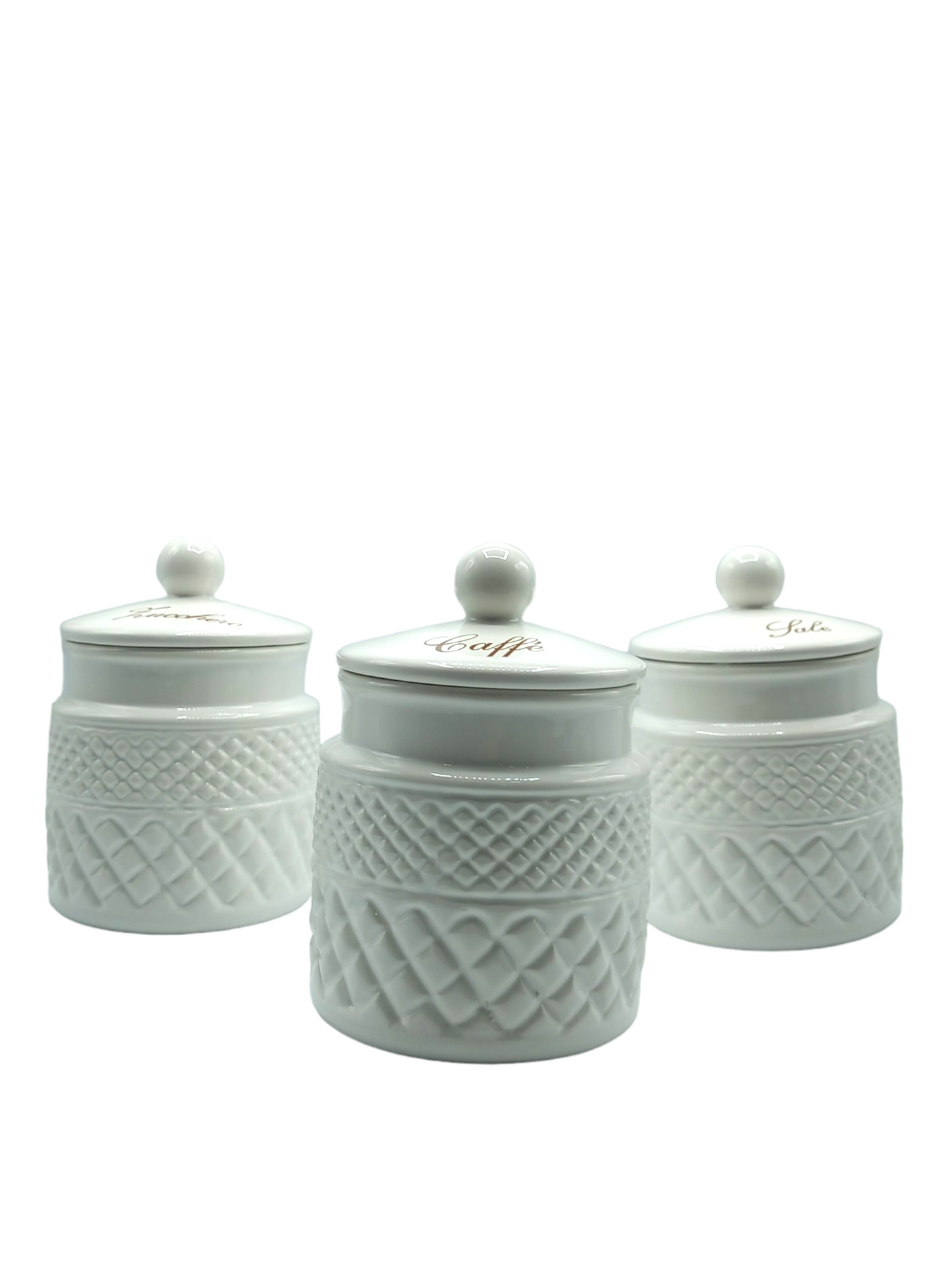 Set 3 barattoli d cucina in ceramica lucida.