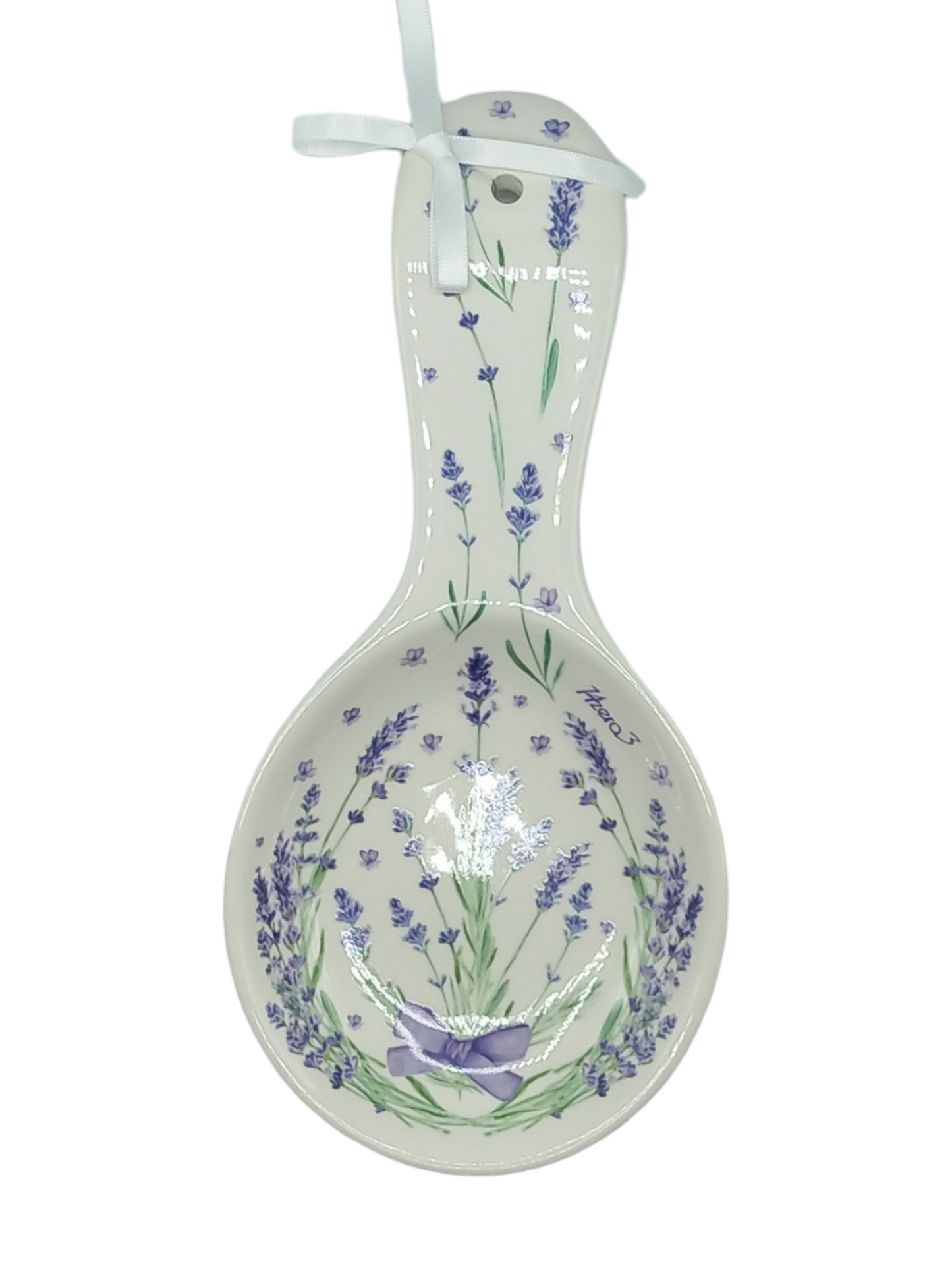 Poggia mestolo in ceramica in scatola regalo con lavanda.