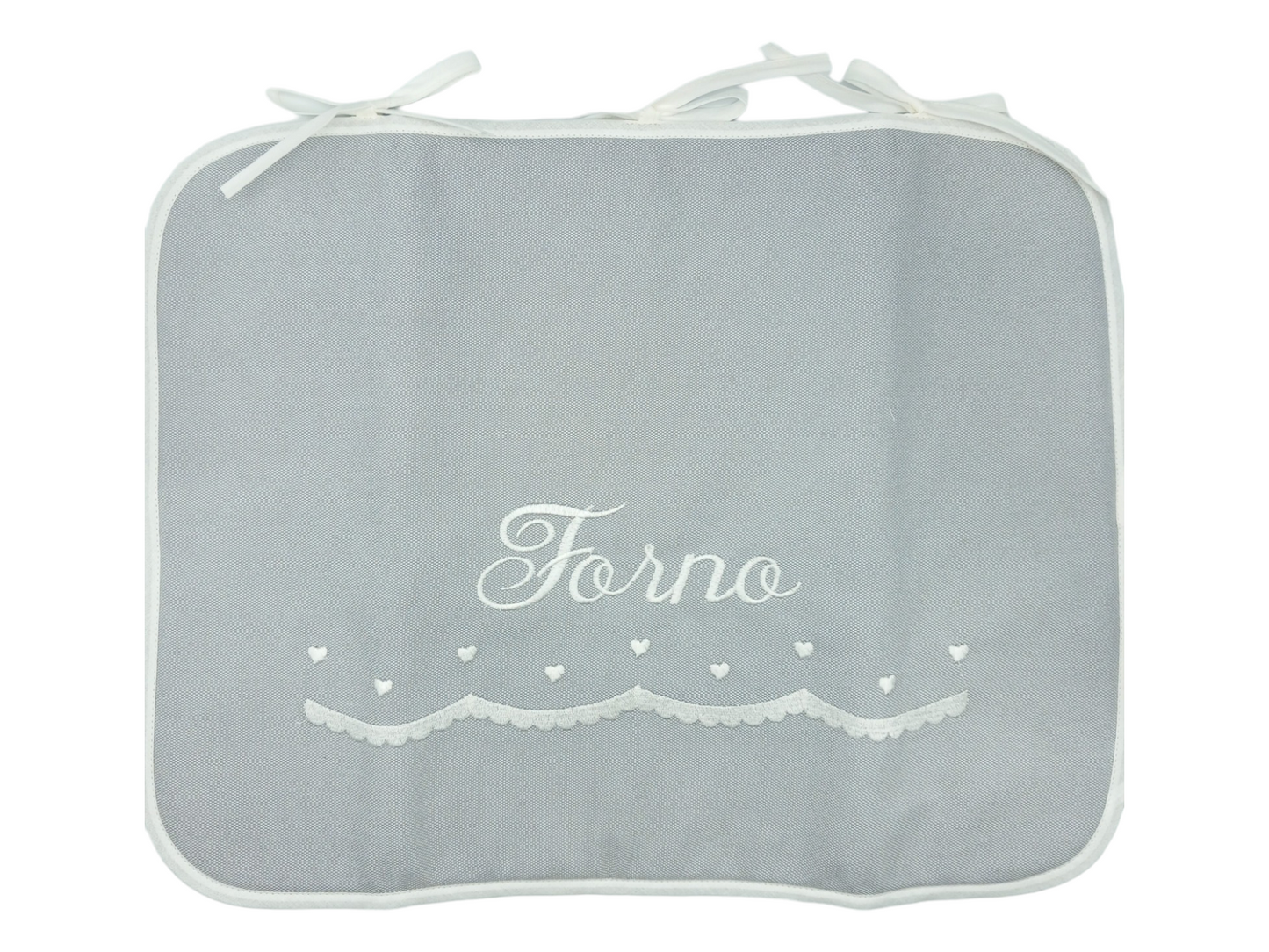 Copriforno grigio con scritta forno.