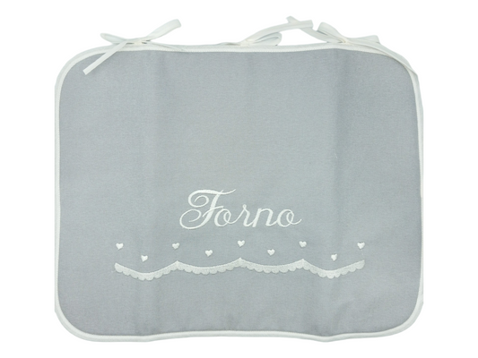 Copriforno grigio con scritta forno.